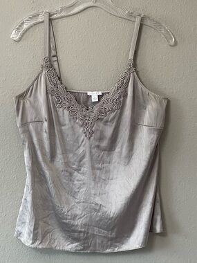 Apt. 9 95% Silk Lace Appliqué Camisole Top Gray M Y2K